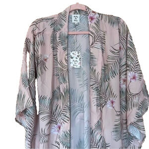 NWT Rory Frida Hawaiian Floral Kimono Flare Sleeve Blush Sz S Beach Boho Cover